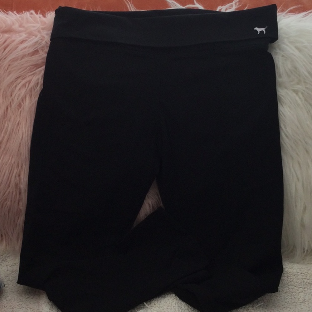 Pink black fold over yoga pants